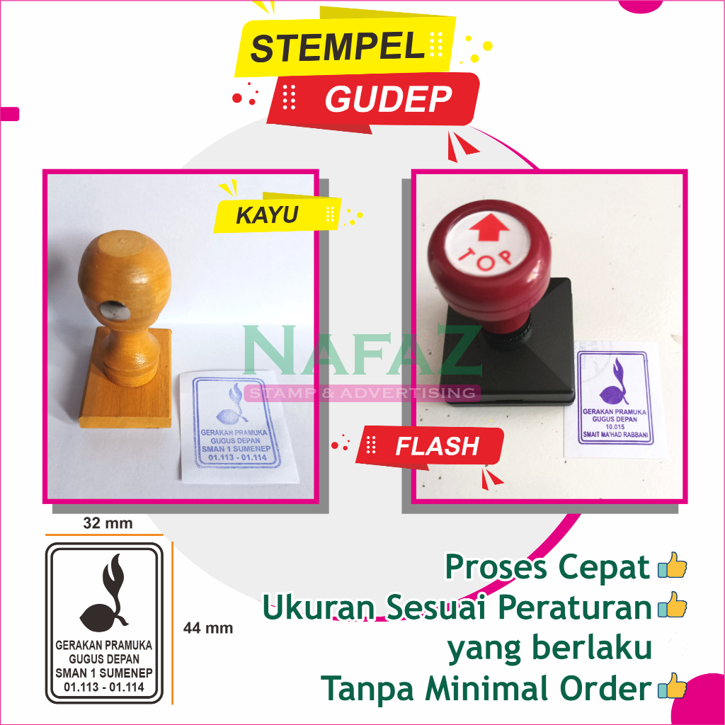 Stempel gerakan pramuka  cikal gudep pramuka kwarran gagang kayu dan flash