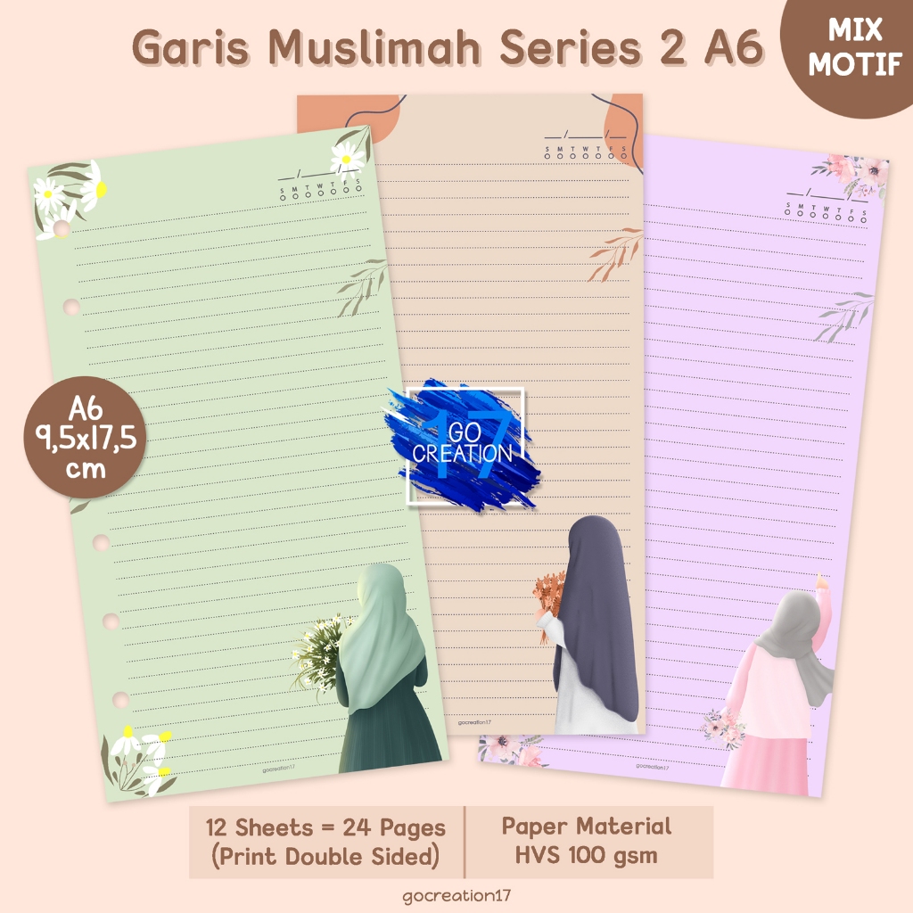 

Buku Planner Refill Kertas Binder Note Garis Muslimah Series 02 Motif Premium A6
