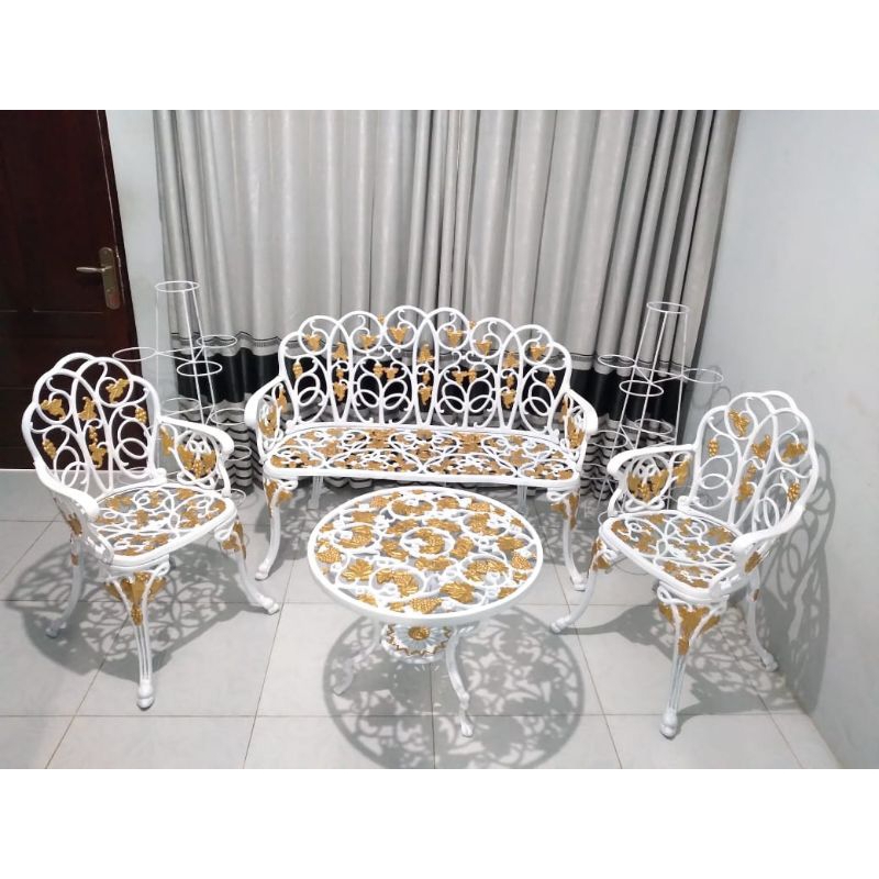 Kursi Taman / Kursi Teras full besi motif Anggur 1 set Free ongkir