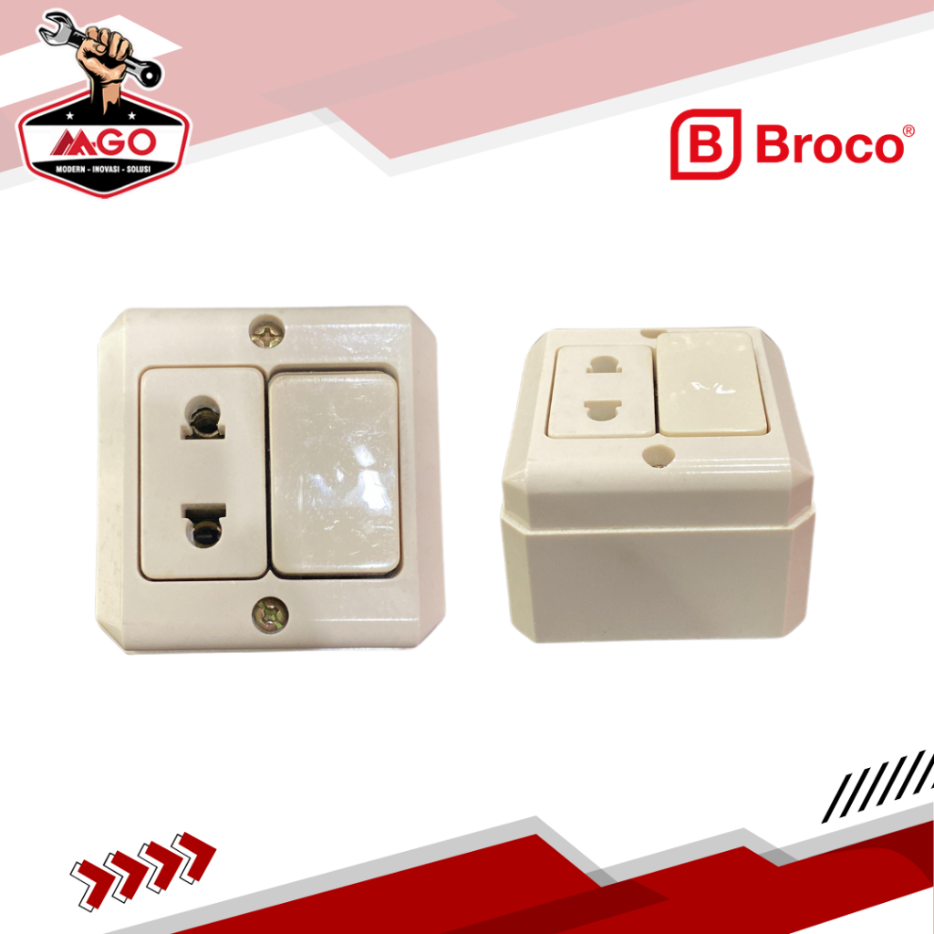 Broco Saklar Tunggal + Stop Kontak Outbow/ Saklar Engkel Outbow / Stop Kontak Outbow Segi