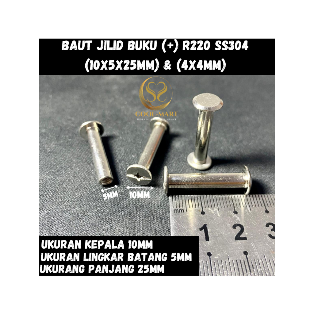 BAUT JILID BUKU (+) R220 SS304 (10X5X25MM) & (4X4MM