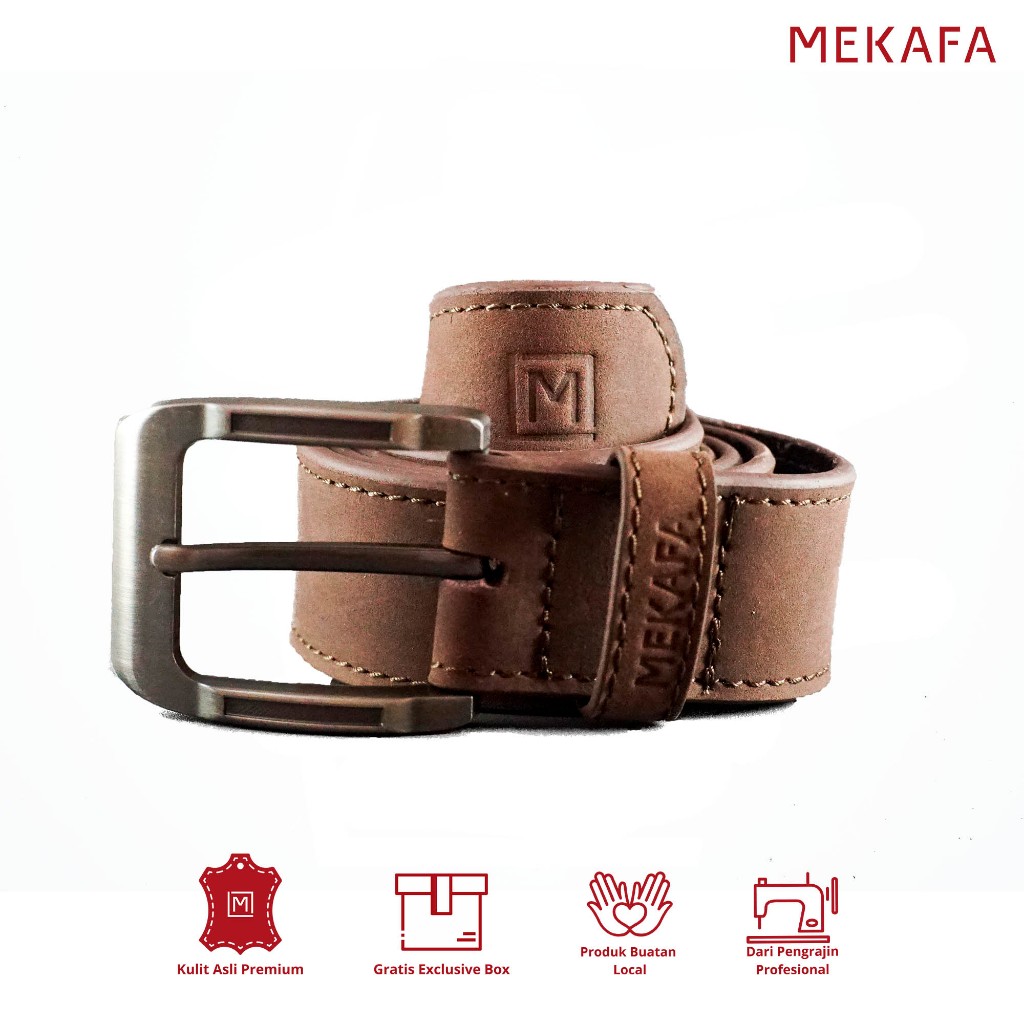 Mekafa - Mexa Dark Brown ikat pinggang / gesper / sabuk pria kulit Sapi Asli Premium