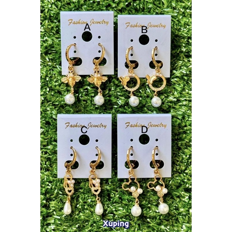 Anting jepit xuping juntai mutiara