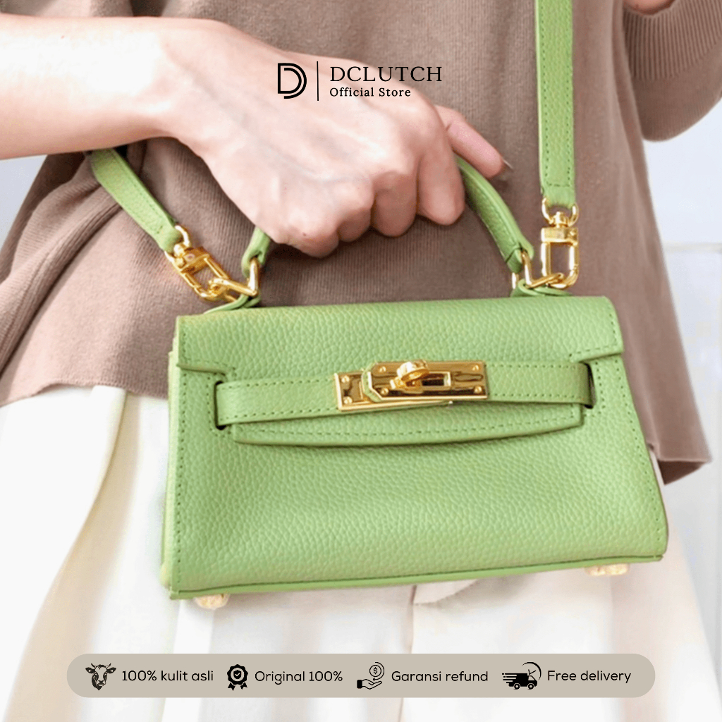 DCLUTCH Kelly woman bag light green - Handbag genuine cow leather, custom tas wanita kulit asli