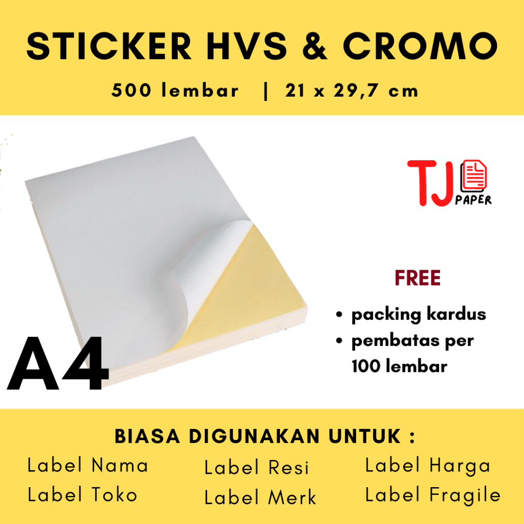 

(500 lembar) Sticker HVS / Cromo - A4 / F4 (Sticker Glossy / Sticker Licin)