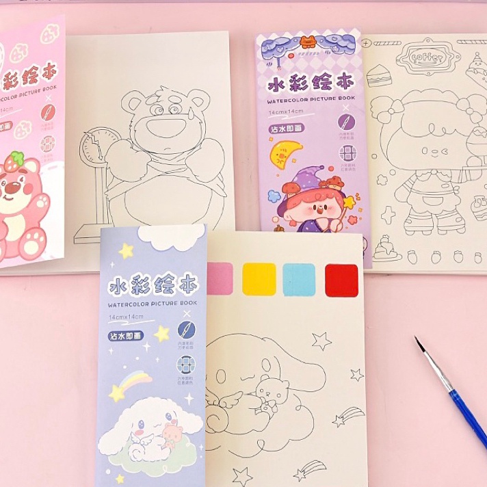 

cute water color painting buku gambar cat air anak tema imut