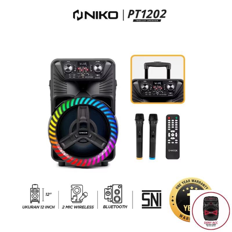12 inchi SPEAKER BLUETOOTH NIKO PT1202 KARAOKE FREE MIC WIRELESS 2