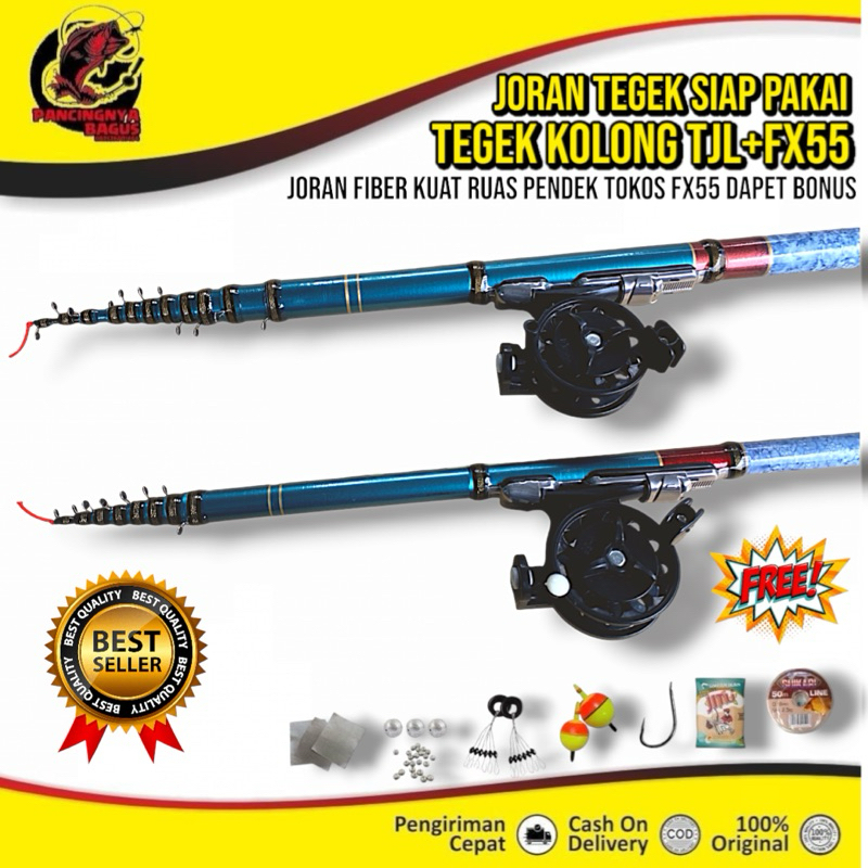 Set Lengkap Joran Tegek Set Kolong Pancing Orca TJL 180-450Cm Fiber Reel FX55 Murah ADA BONUS  FREE 