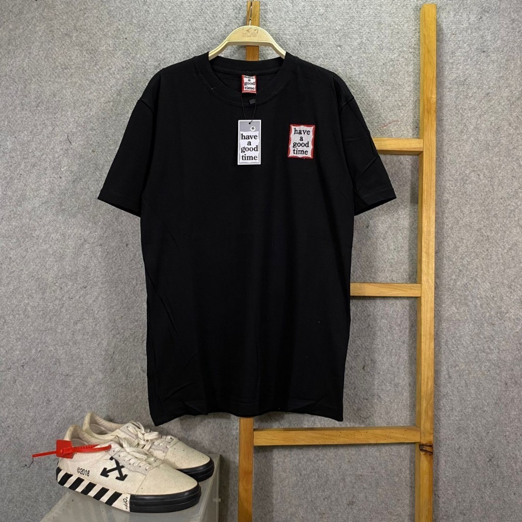 BAJU KAOS T-SHIRT HAGT HAVE A GOOD TIME SMALL LOGO BORDIR FRONT SABLON BACK BLACK