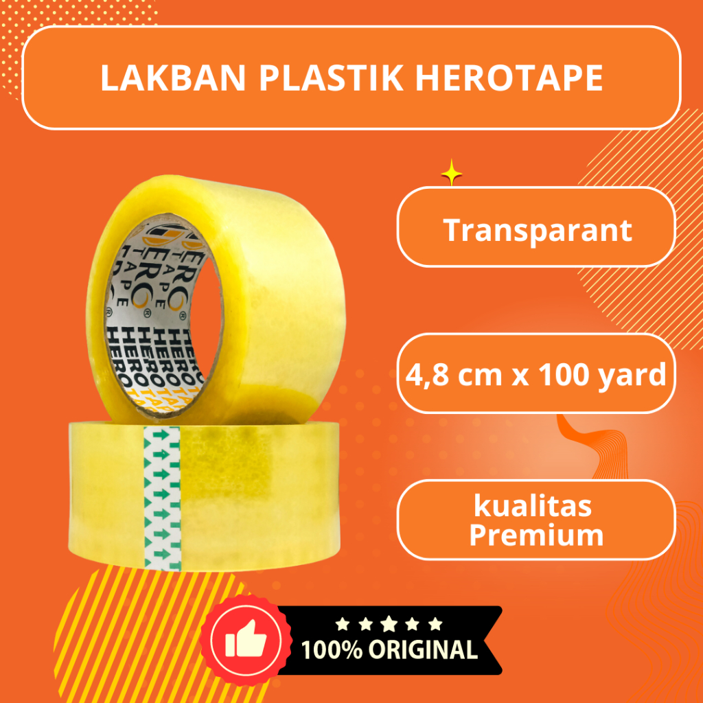 

Lakban Perekat Selotip Premium HERO TAPE Bening Transparant Clear OPP 4,8 cm x 100 yard