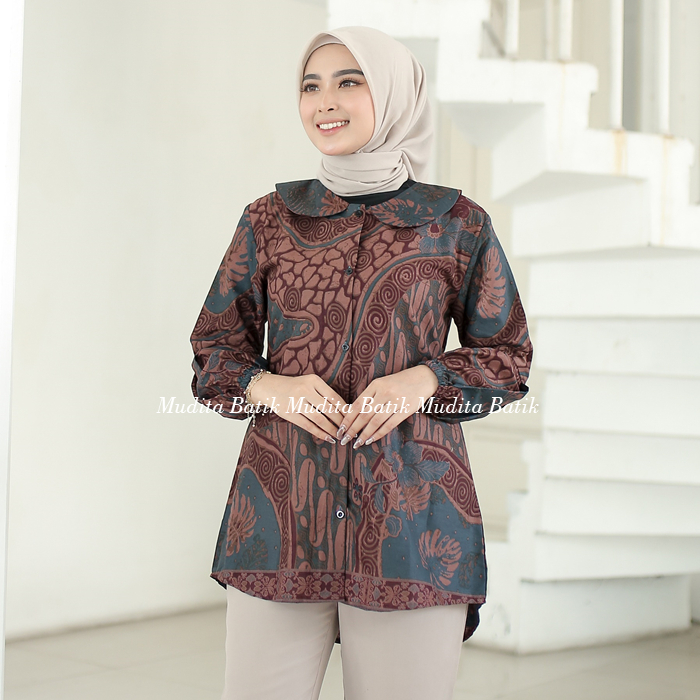 Batik Mudita Motif Hapsari Batik Wanita Modern Katun Premium Solo Lengan Panjang Kerja