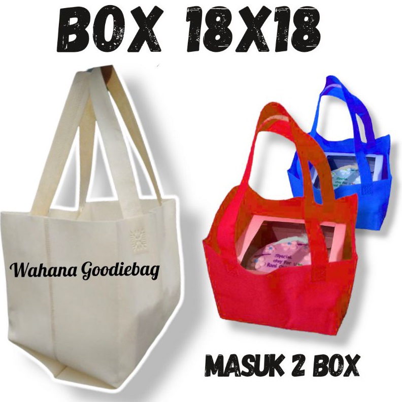

tas spunbond goodiebag kotak nasi lipat samping 18x18 12tas
