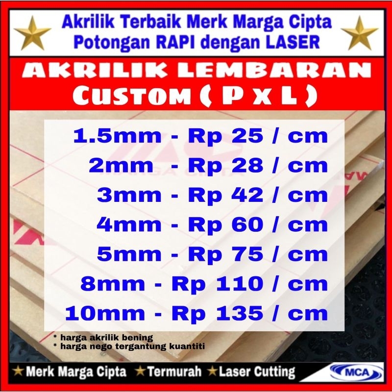 

AKRILIK Lembaran CUSTOM / Acrylic Custom / Marga cipta / Acrylic