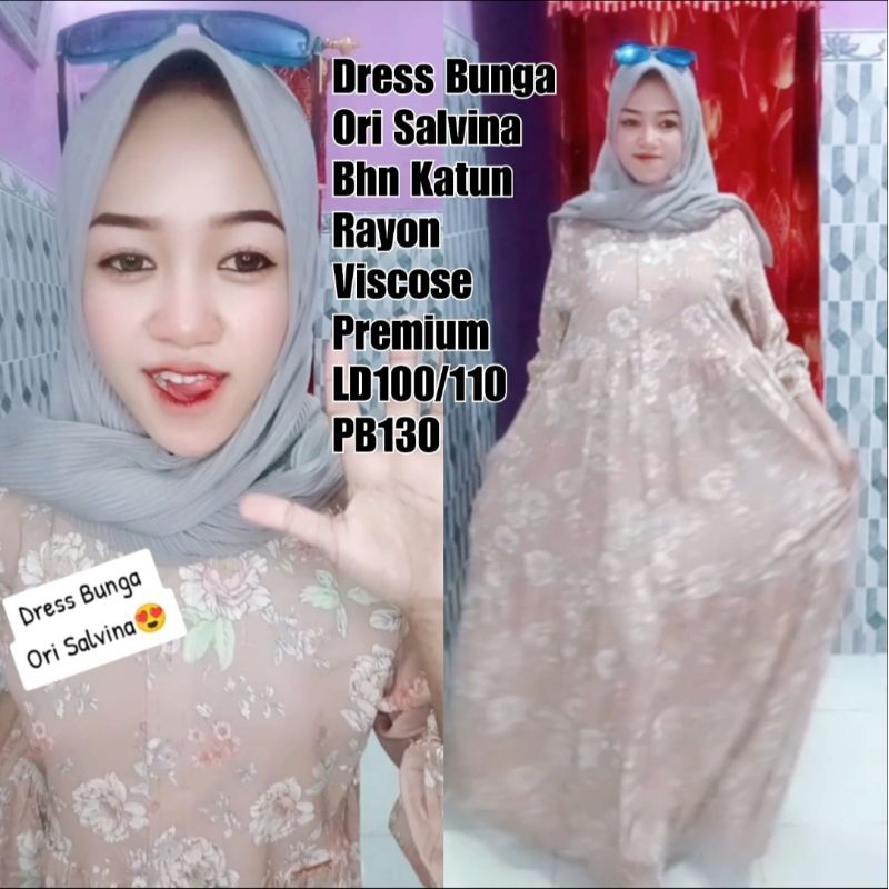 DRESS MIDI BUNGA ORI SALVINA MEWAH SUPER CANTIK