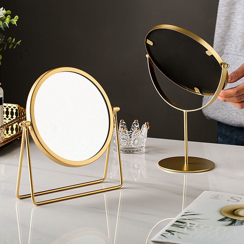 Kaca Rias Make Up / Cermin Rias Meja Bulat / Make Up Mirror / Kaca Elegan dan Minimalis Warna Gold