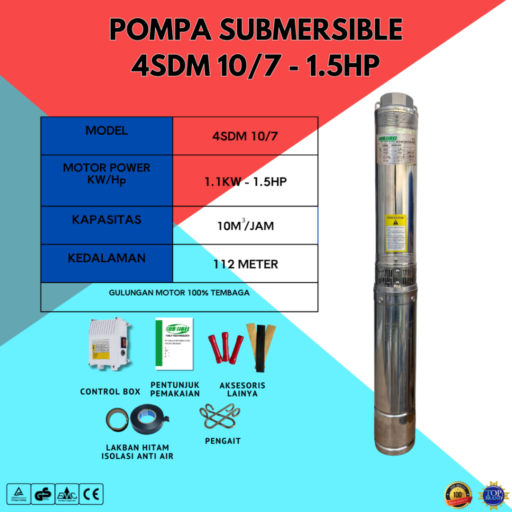 POMPA SUBMERSIBLE 4SDM 10/7 - 1.5HP