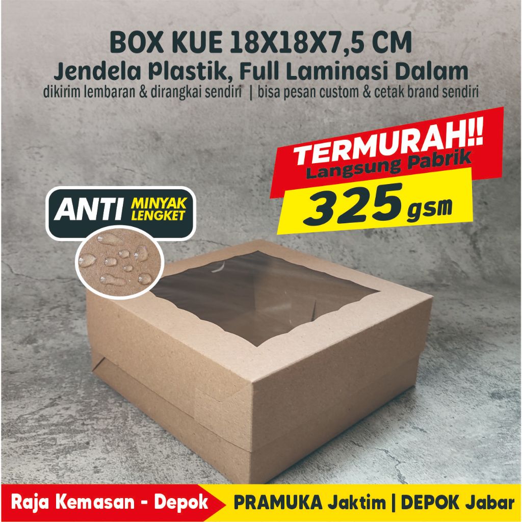 Box Cake Jendela 18x18 Transparan Kraft Laminasi