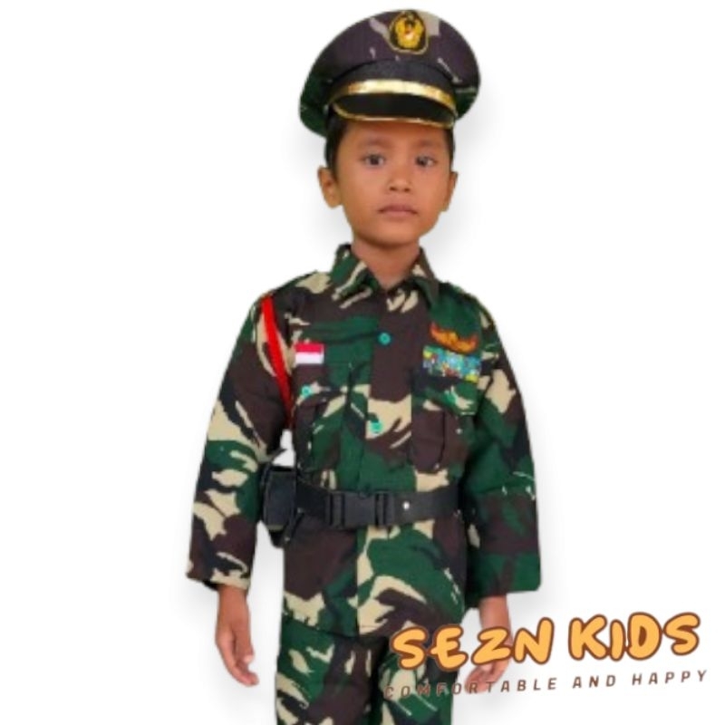 Baju Anak TNI Doreng Putra Komplit Dengan Sabuk dan pilihan topi