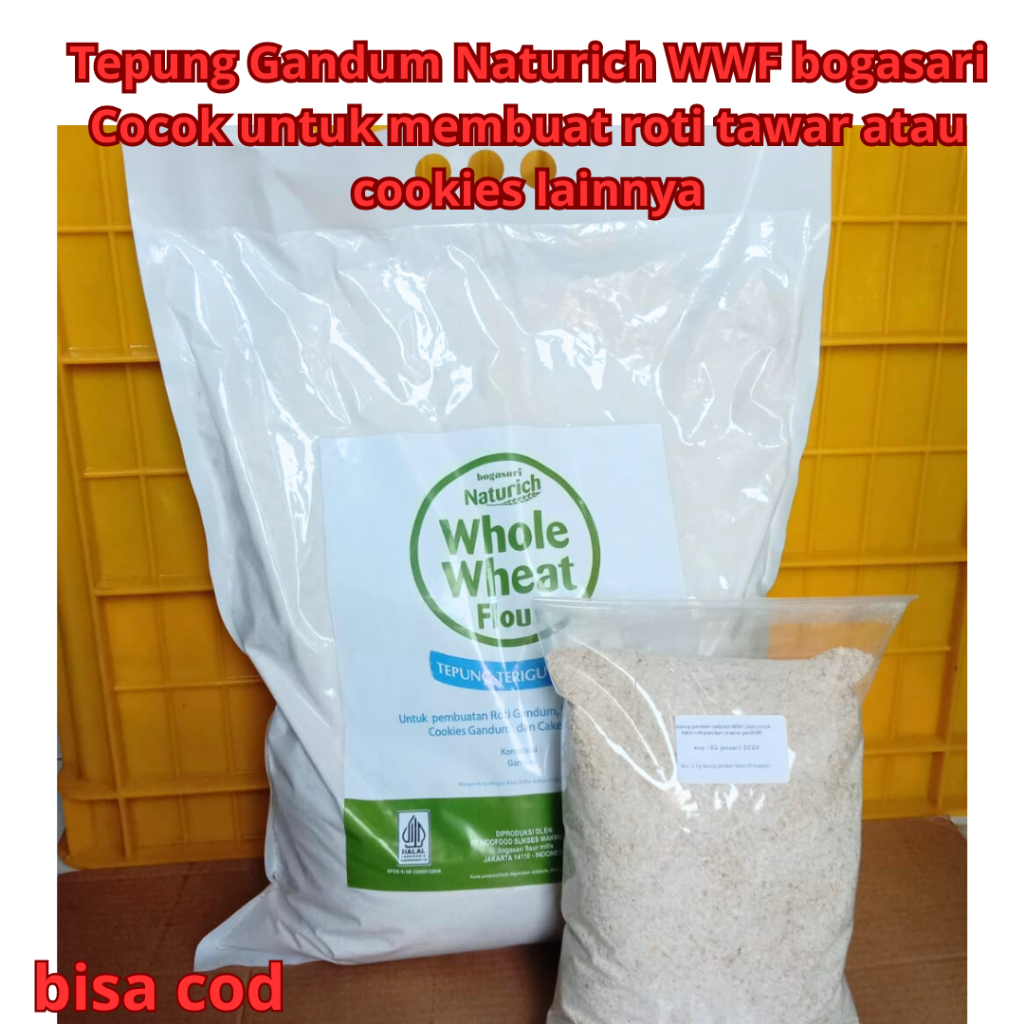 

Tepung Gandum Naturich WWF bogasari Cocok untuk membuat roti tawar atau cookies lainnya