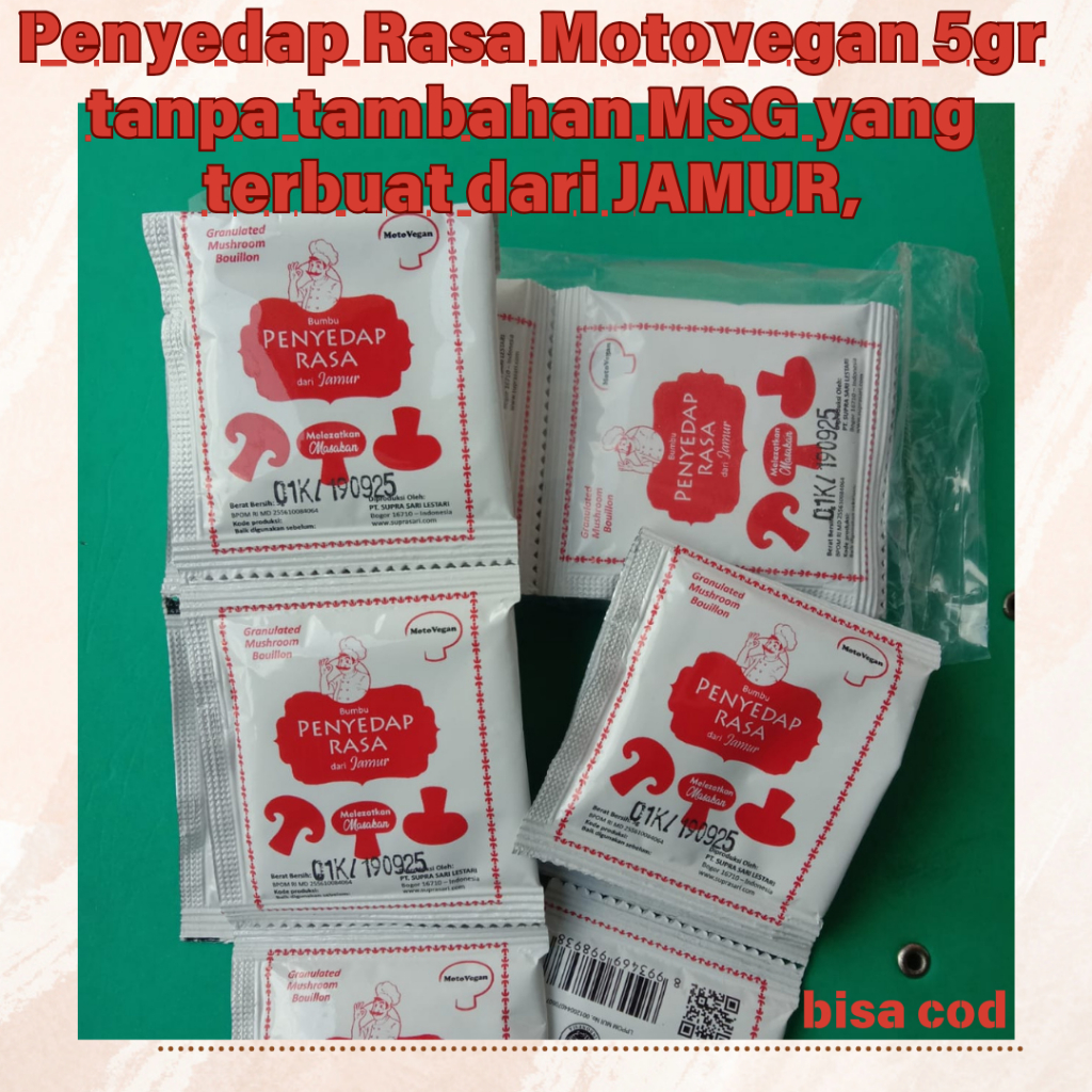 

Penyedap Rasa Motovegan tanpa tambahan MSG yang terbuat dari JAMUR instan 5gr