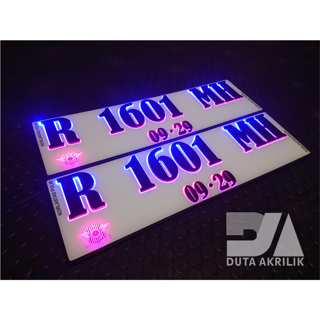 PLAT NOMOR MOBIL LED AKRILIK TIMBUL 3D NYALA