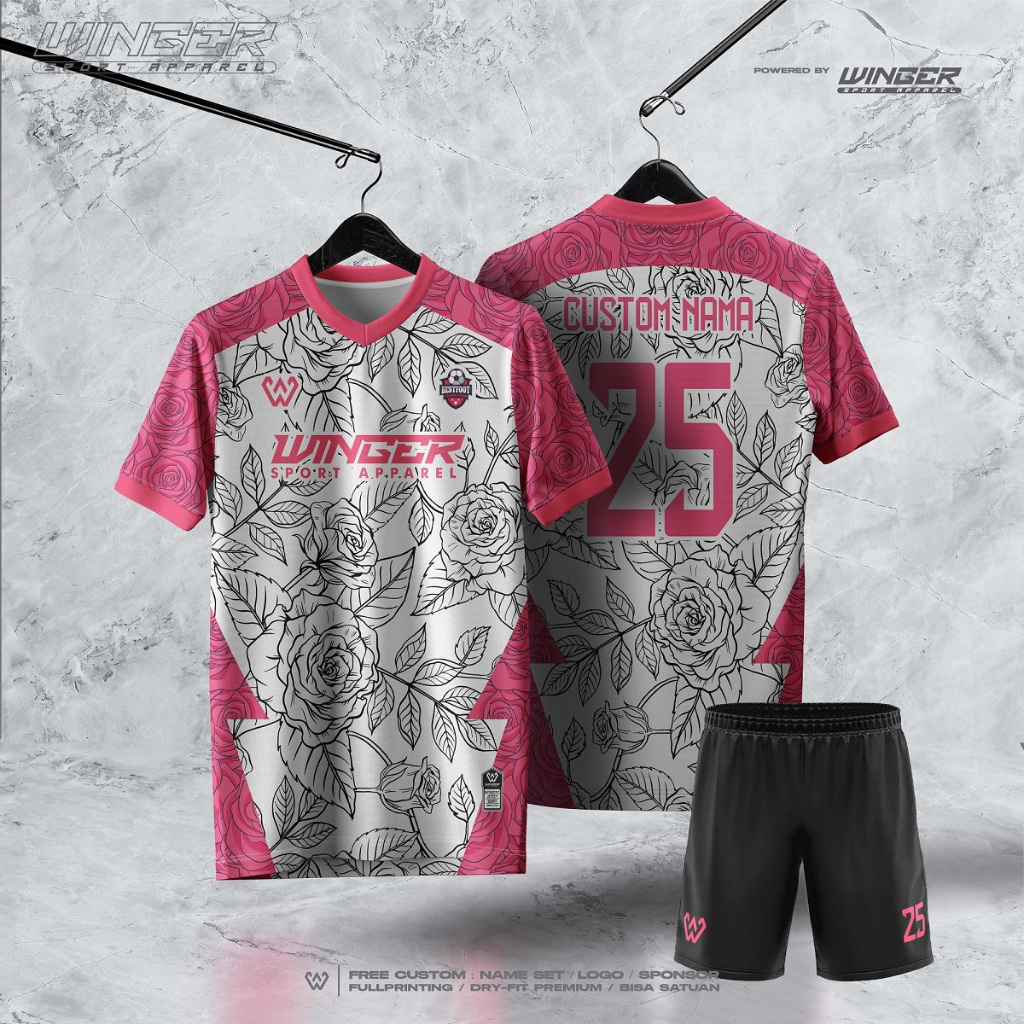 Baju Olahraga Jersey Futsal Motif Bunga Mawar F115 Free Custom Nama By Winger Apparel