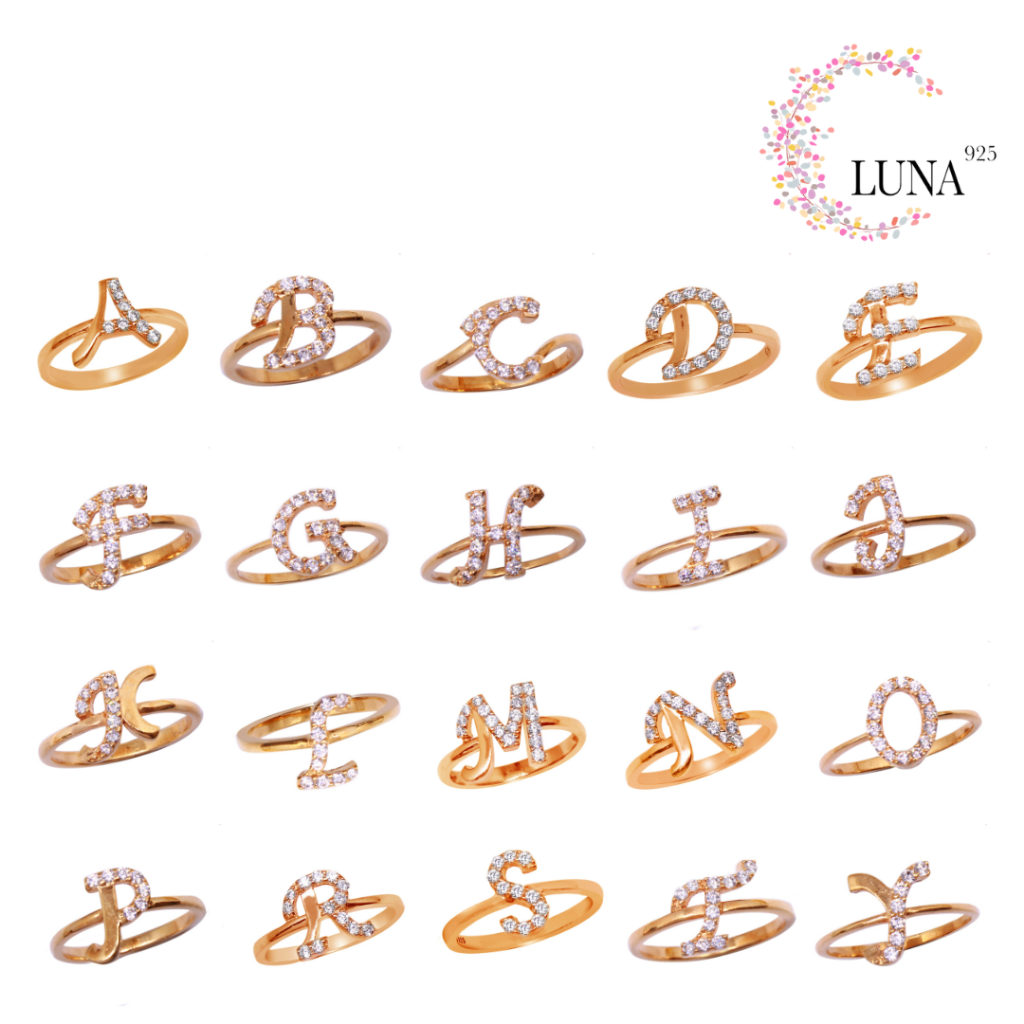 LUNA Perhiasan Wanita - Cincin Huruf Perak Asli - Silver 925