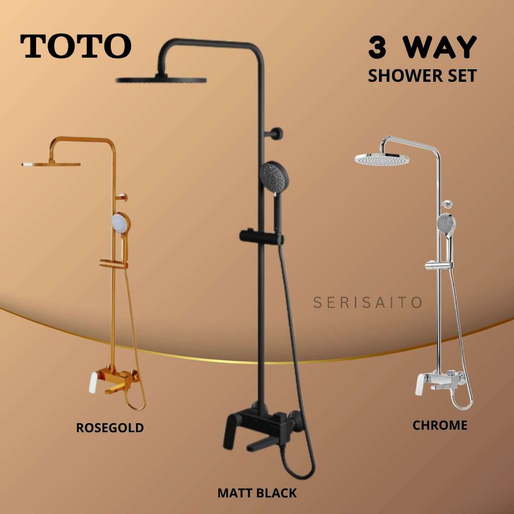 Shower Column Set TOTO 3 Way / Shower Kolom Tiang Chrome 2 Way Chrome Hitam Black Rosegold Gold