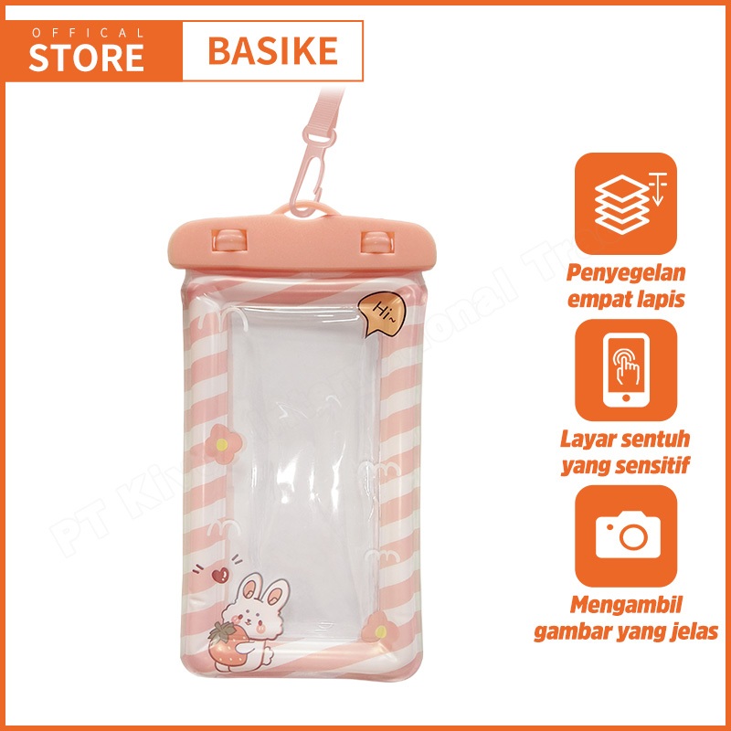 BASIKE Mobile Pouches Tas tahan air tas ponsel Kasing tahan air IP kartun (kelinci) + tali pengikat