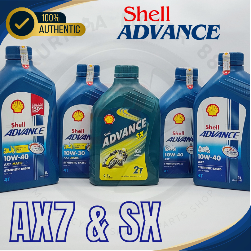 OLI MOTOR SHELL AX7 BIRU 4T & SX 2T 10W-30 & 10W-40 800ml&1000ml JASO MA2&JASO MB ORISINIL TERSEGEL