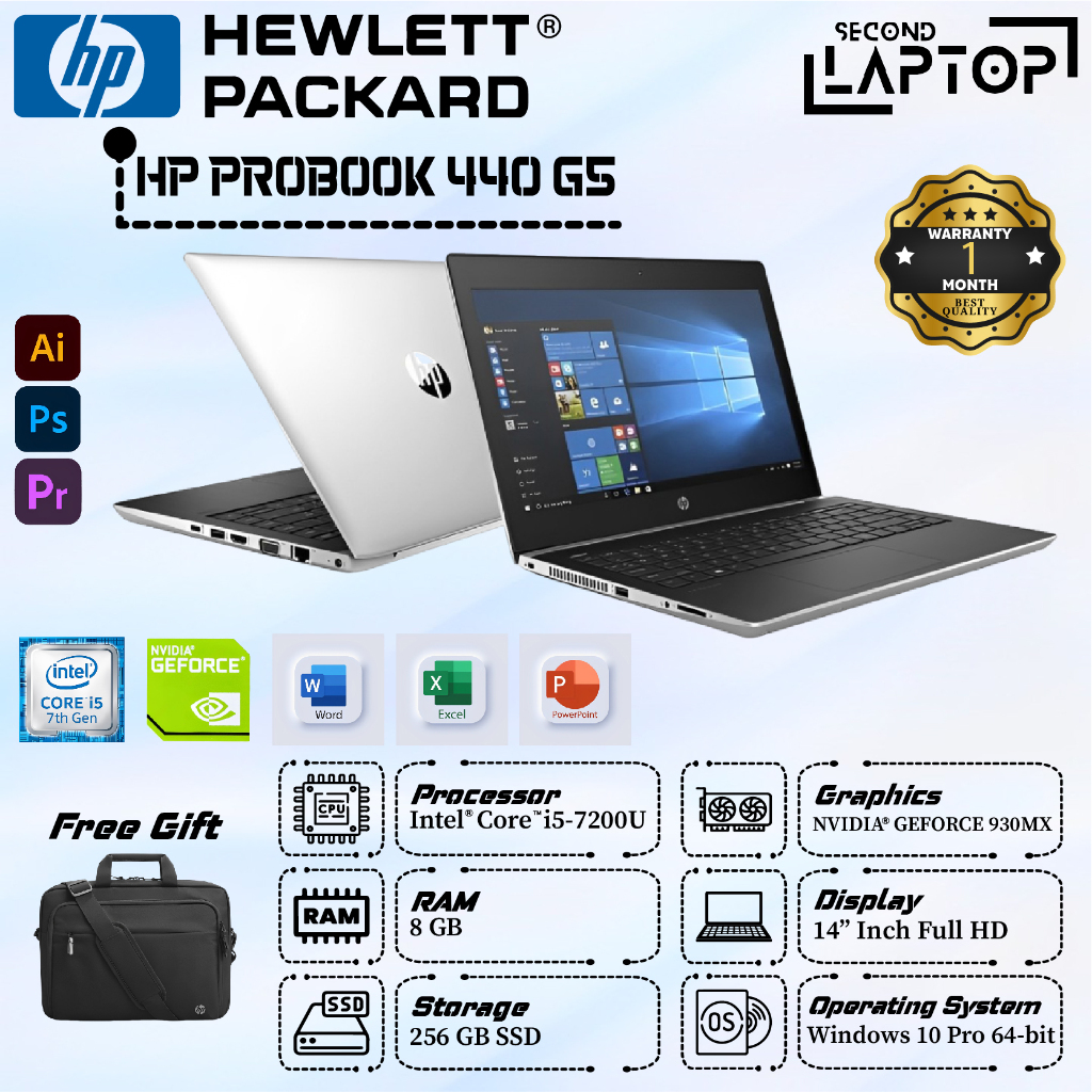 「SECOND LAPTOP」Laptop HP Probook 440 G5 Intel Core i5 - Gen 7 / Intel Core i5 - Gen 8 NVIDIA GEFORCE