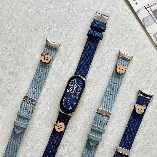 Tali Jam Tangan Xiaomi Mi Band 8 /Gelang Xiaomi Mi Band 9 Denim Baru/Liontin Beruang untuk Anak Laki