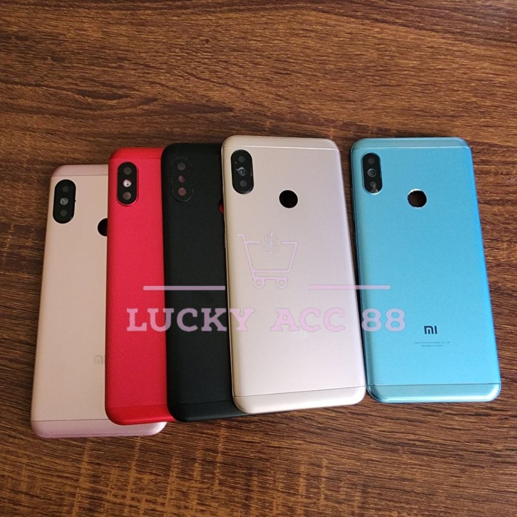 Backdoor Tutup Belakang Housing Xiaomi Mi A2 Lite Bekdor Casing Kesing + Tombol Volume Kaca Kamera