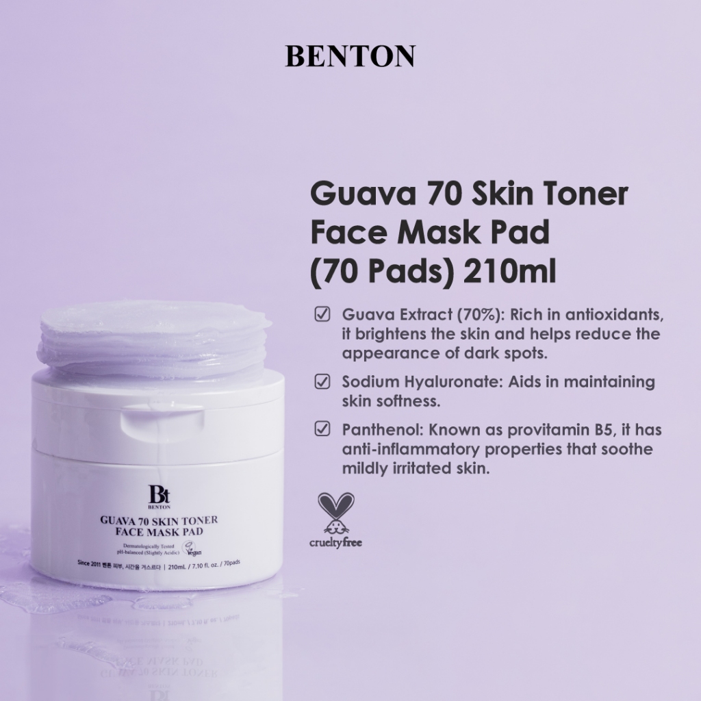 READY STOK Benton Guava 70 Skin Toner Face Mask Pad 70 [Masker Pad Kulit Sensitif & Kering]