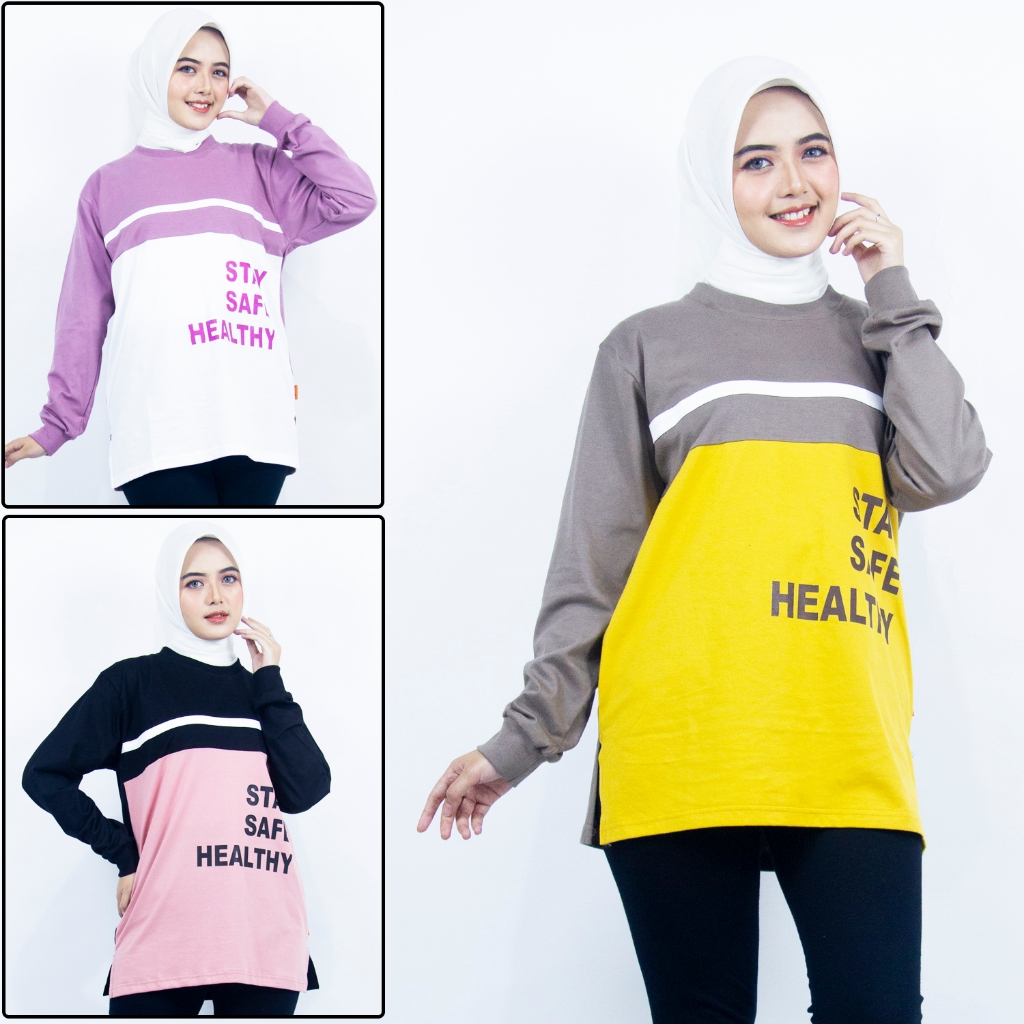 Baju Kaos Senam Aerobic Gym Sepeda Zumba Muslimah Atasan Wanita Lengan Panjang Olahraga Jumbo Hijab
