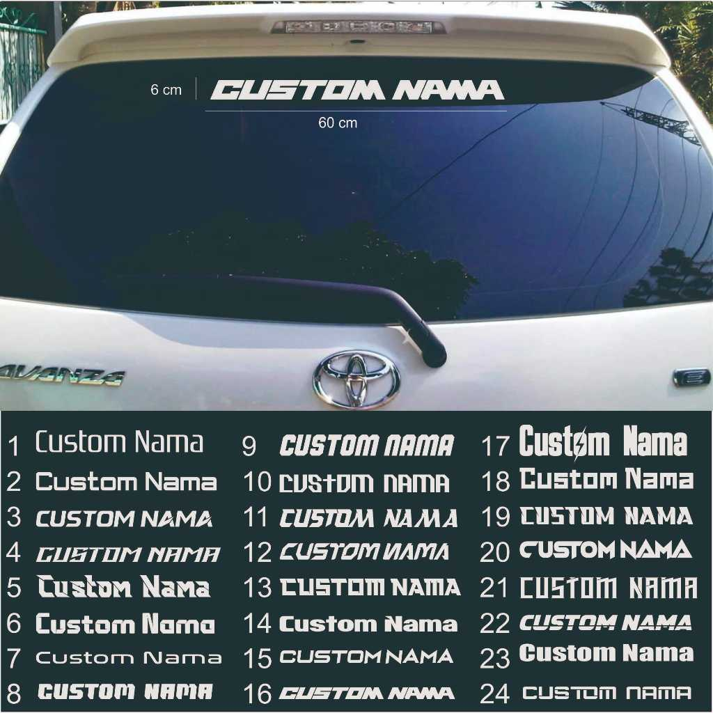 Sticker request nama custom stiker cutting nama kaca mobil belakang Model Huruf Font Racing Tegak