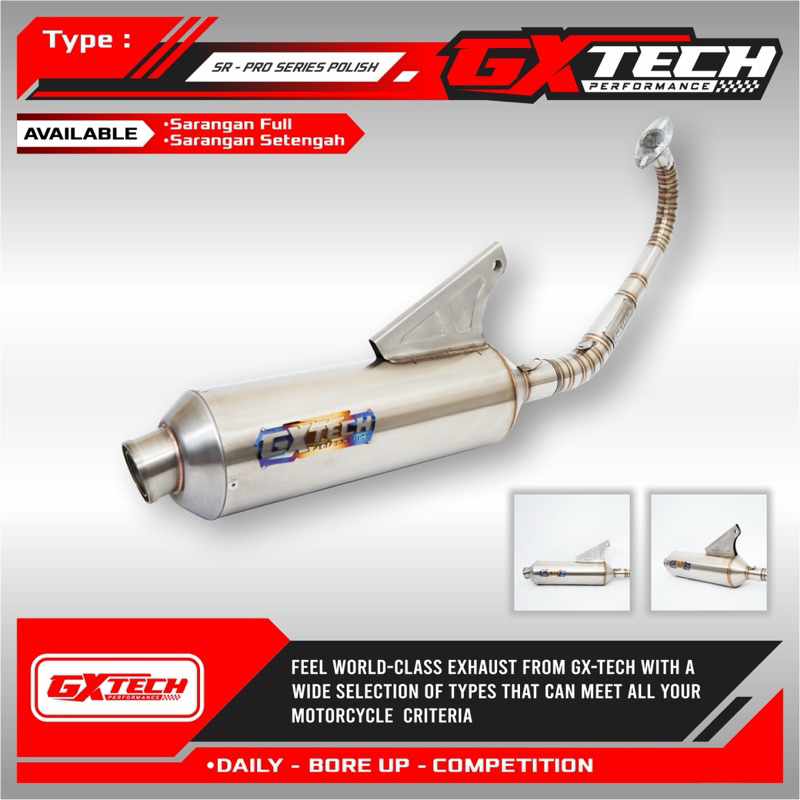Knalpot Standar racing GX TECH PERFORMANCE SR-PRO SERIES POLISH Stainless Steel Inlet 38mm