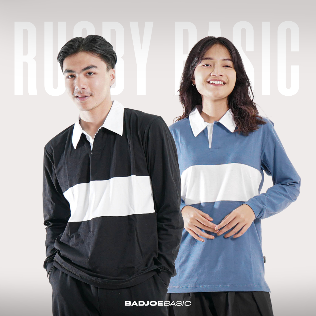 BIKINBADJOE Rugby Shirt - Kaos Rugby Panjang Kombinasi 2 Warna | T-Shirt Rugby Basic Unisex