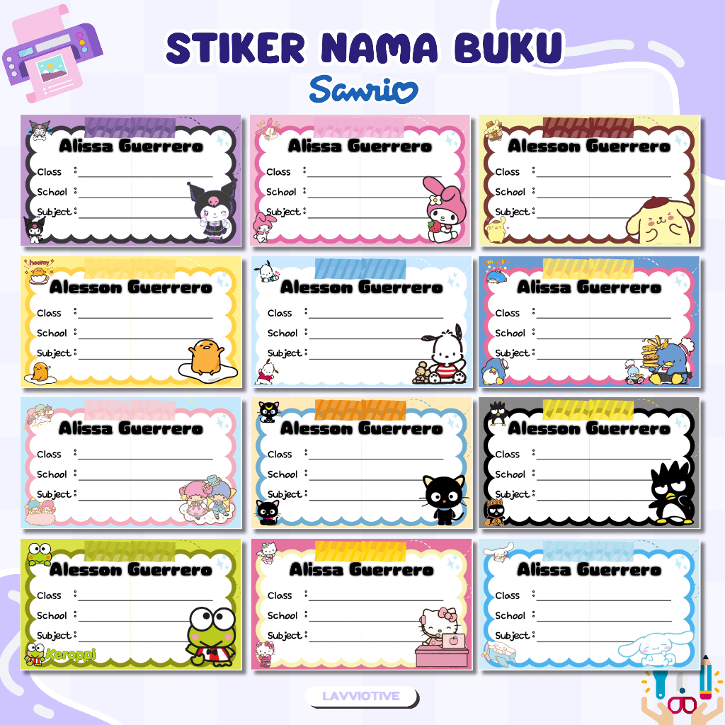 

(24pcs) Stiker nama buku pelajaran custom tema Sanrio | sticker label matpel lucu karakter Sanrio