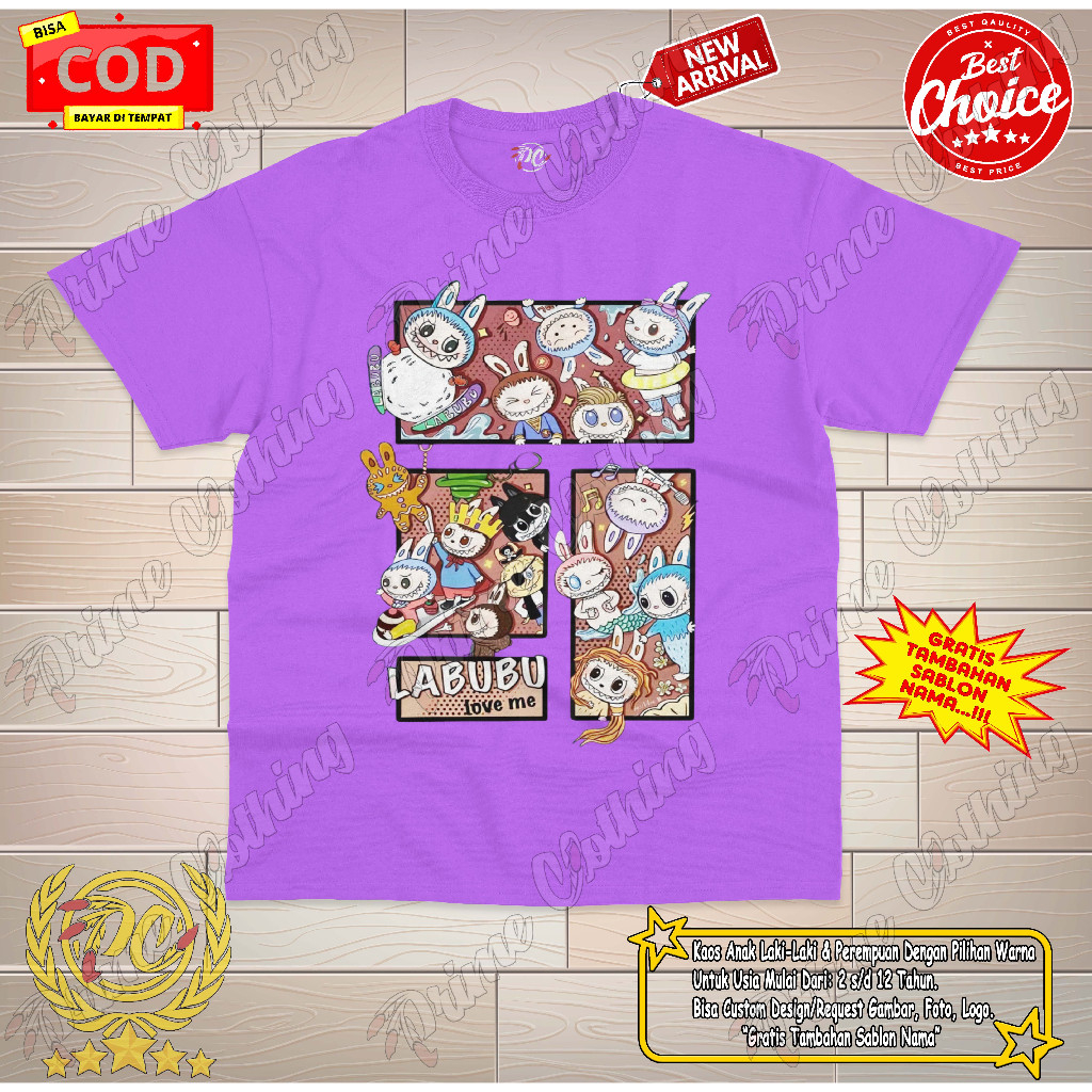 Kaos Anak Baju Anak Pakaian Atasan Anak Laki-laki & Perempuan Design Custom Gambar/Foto/Logo Labubu 