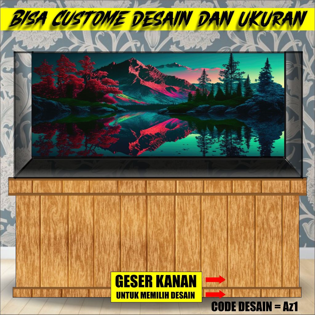 stiker background aquarium 3d timbul custome jumbo kaca akrilik besar full set fantasi forest az