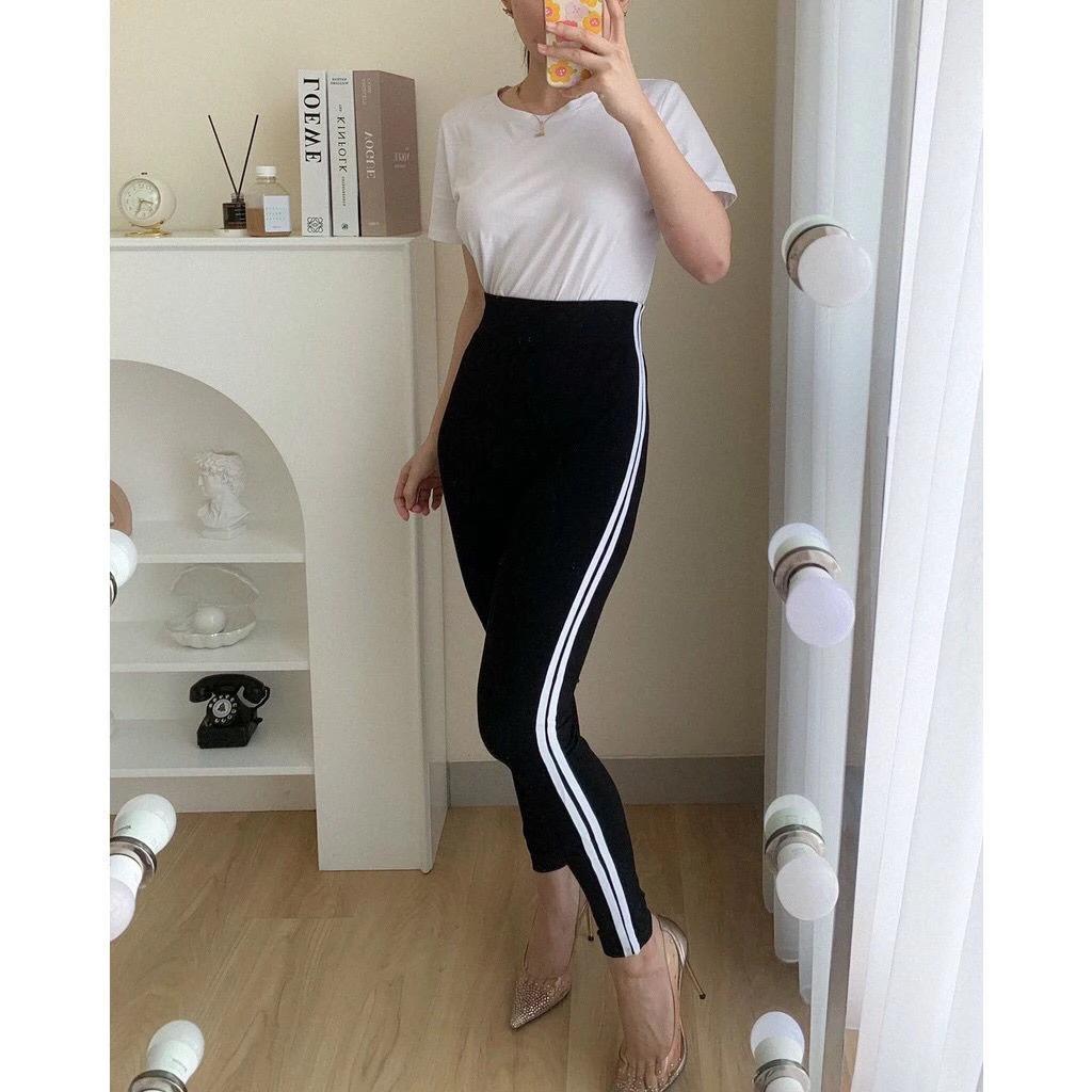 Celana Legging Highwaist Lis Wanita / Leging Polos Setrip Garis / Bawahan Wanita Premium / Lejing