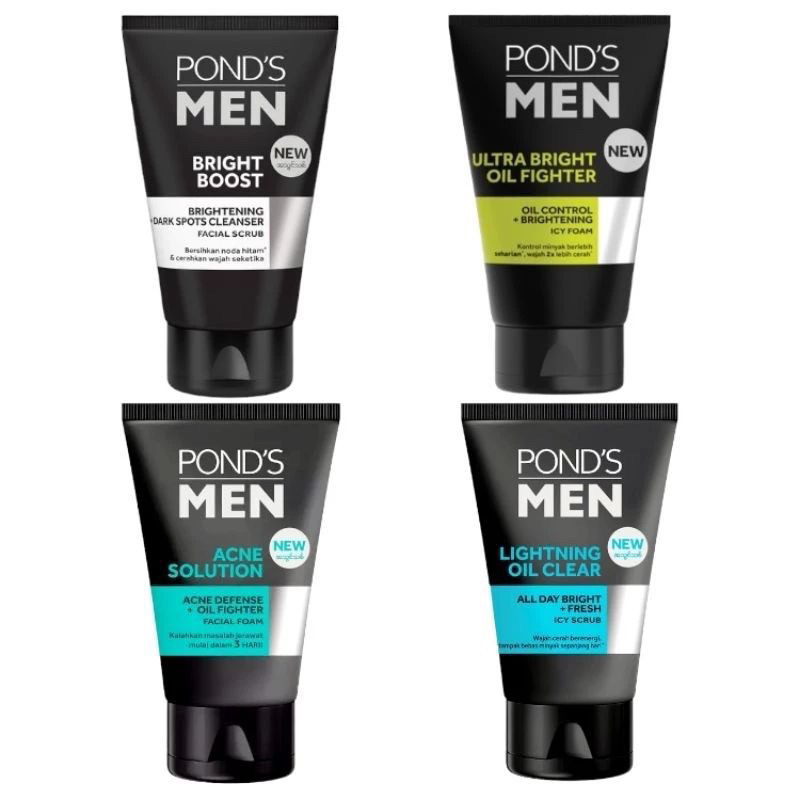 TERMURAH ! Ponds men facial foam 100 ml Anti Acne Energy Charge Power Clear Bright Boost Pore Vacuum