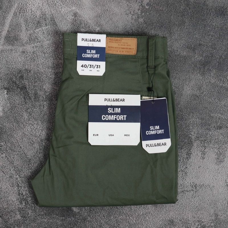 pull & bear celana chino pria slim fit branded premium import original chinos panjang formal casual 