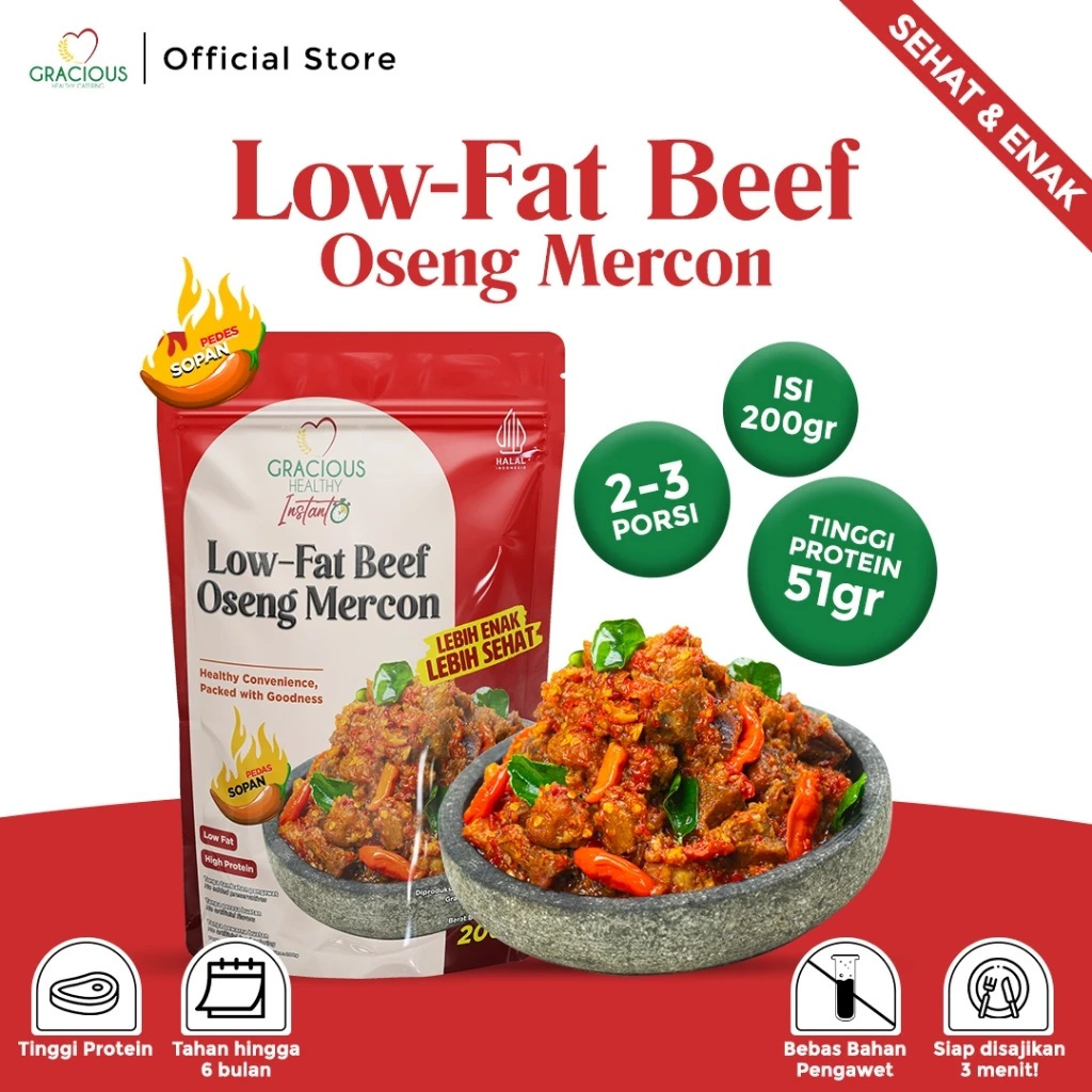 

LOW-FAT BEEF MERCON PEDAS JONTOR - PROTEIN 51gr (Makanan Instant Sehat Siap Saji)