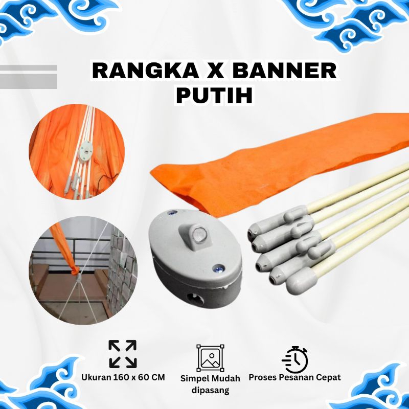 Rangka Tiang Banner Ukuran 160 x 60 CM Bahan PVC Putih