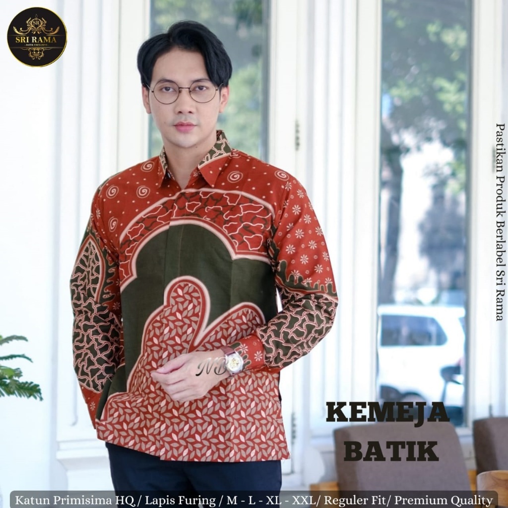 Rama Orange Kemeja Batik Pria Lengan Panjang by Batik Sri Rama