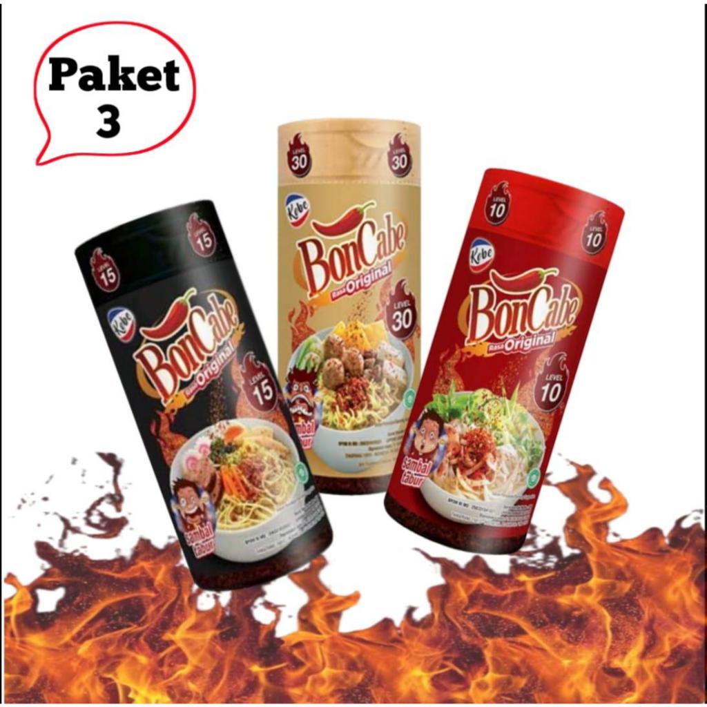 

Paket 3 botol bon cabe bumbu tabur 45gr level 10,15,30