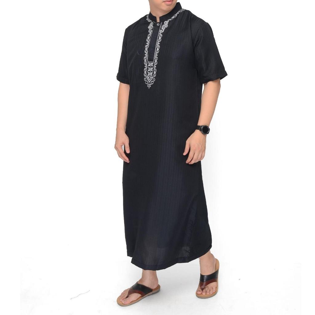 Jubah Gamis Pria Premium Lengan Pendek Hitam