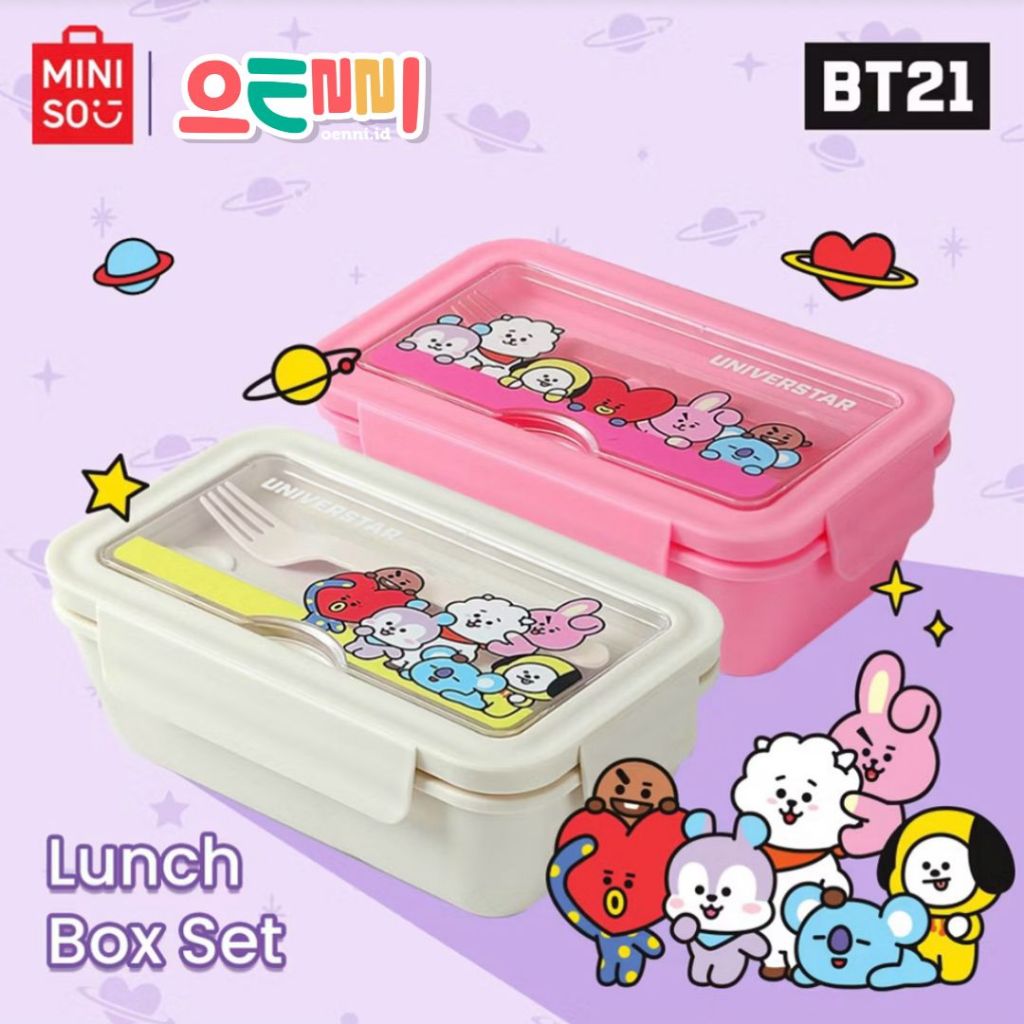 Kotak Bekal Makan Miniso BT21 Sanrio Kuromi Melody Cinnamoroll Bento Box Set Lunch Box